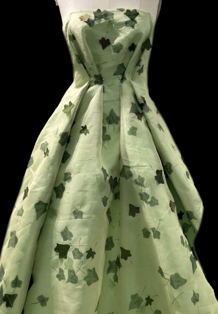 Green Leaves- 3D leaves silk ground — Mendel Goldberg Fabrics NYC